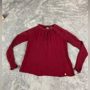 Superdry burgundy long sleeve blouse gauzy with lace size 10